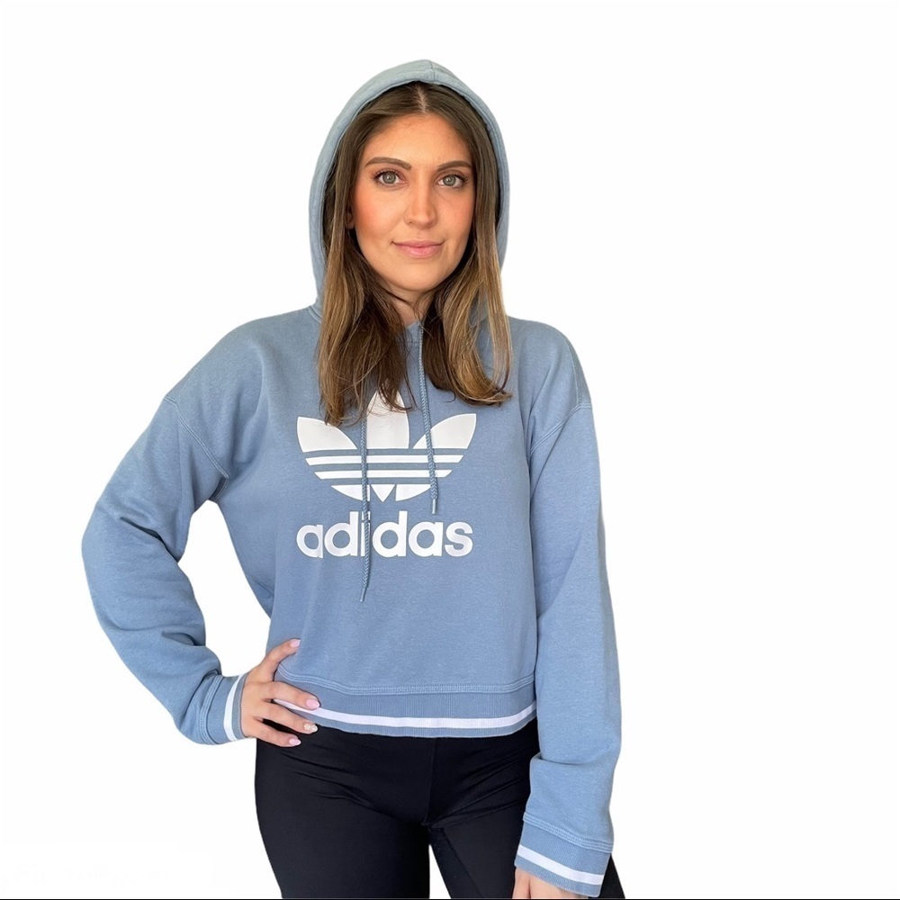 Adidas Active Icons Cropped Slate Blue Hoodie - Picture 6 of 11